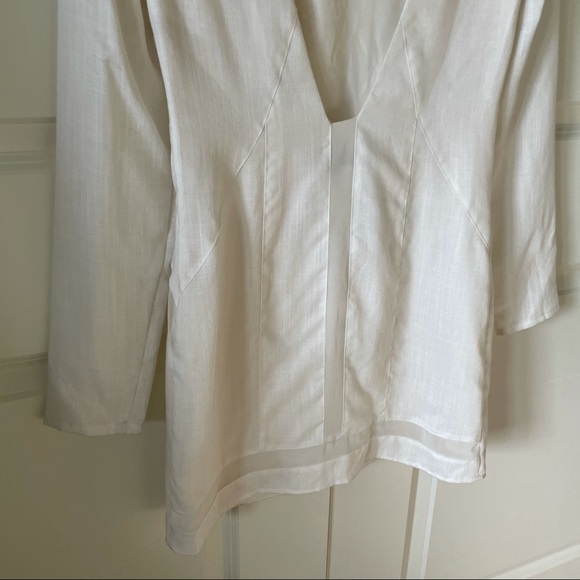 Finders Keepers Turning Tables Long Sleeve Deep V Back White Mini Dress - Picture 8 of 15